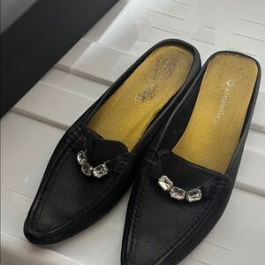 Annabella Black Women's Loafers with Crystal Detail